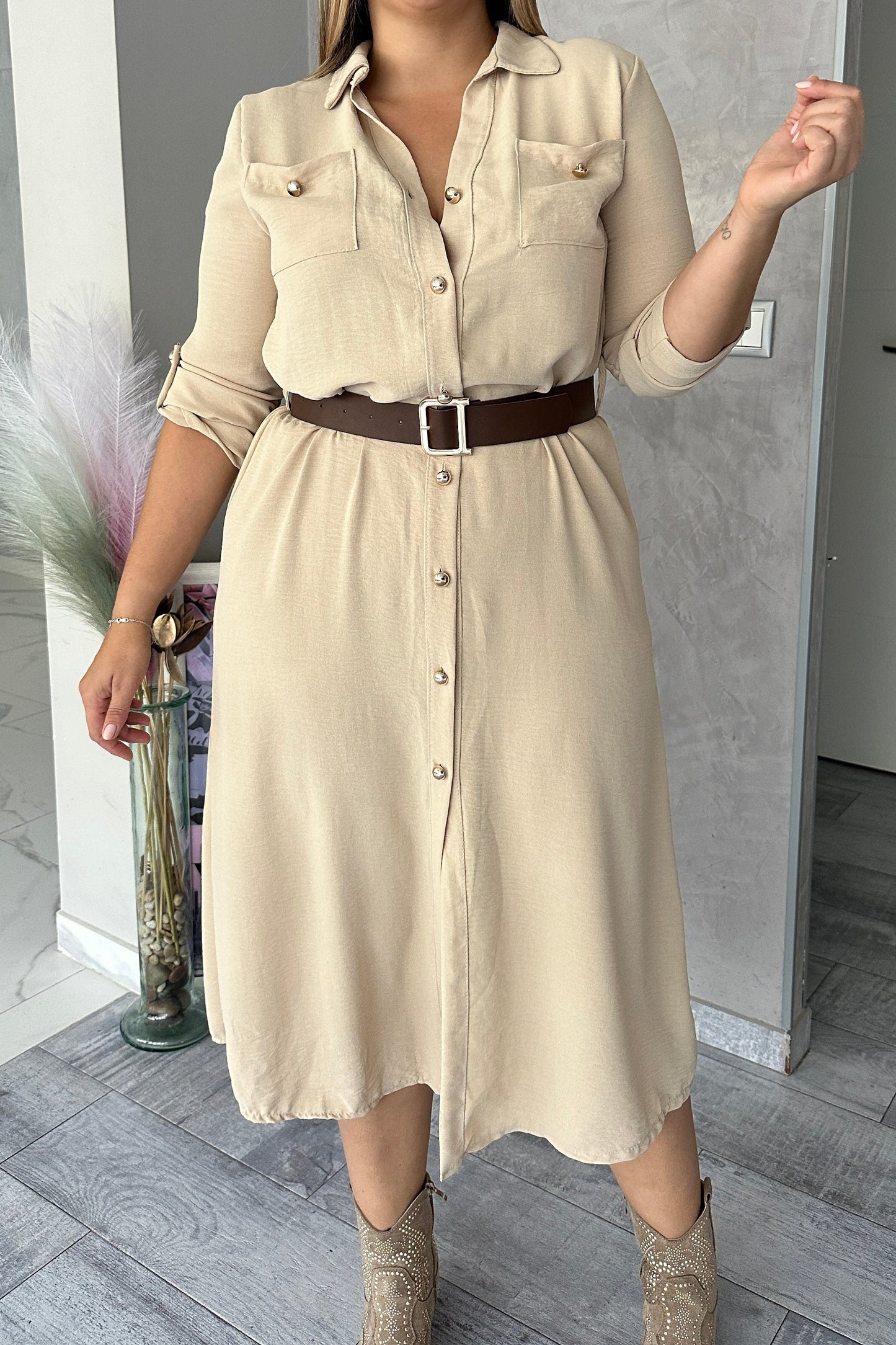 Vestido Camisero Beige