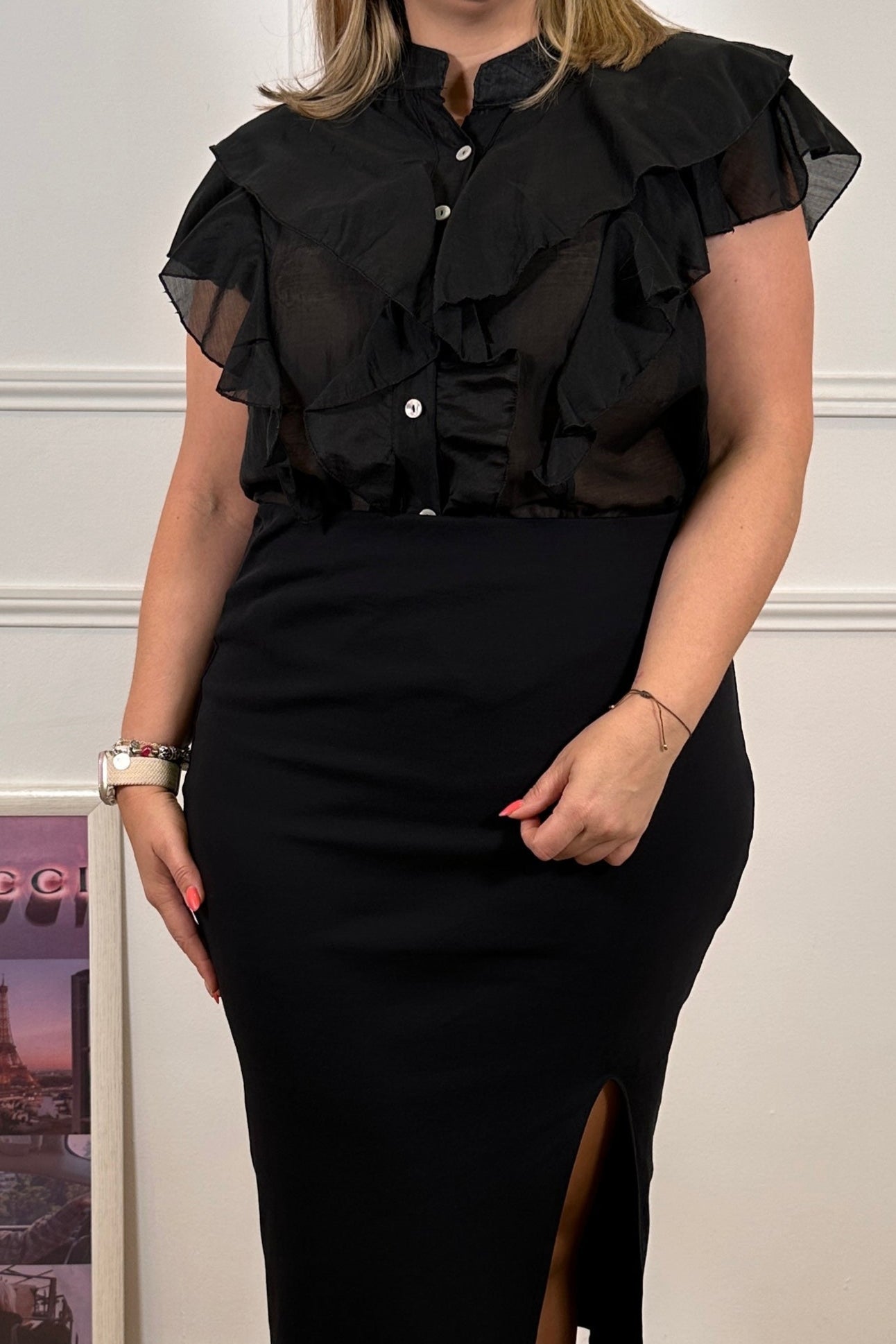 Camisa Sisa Volantes Negra