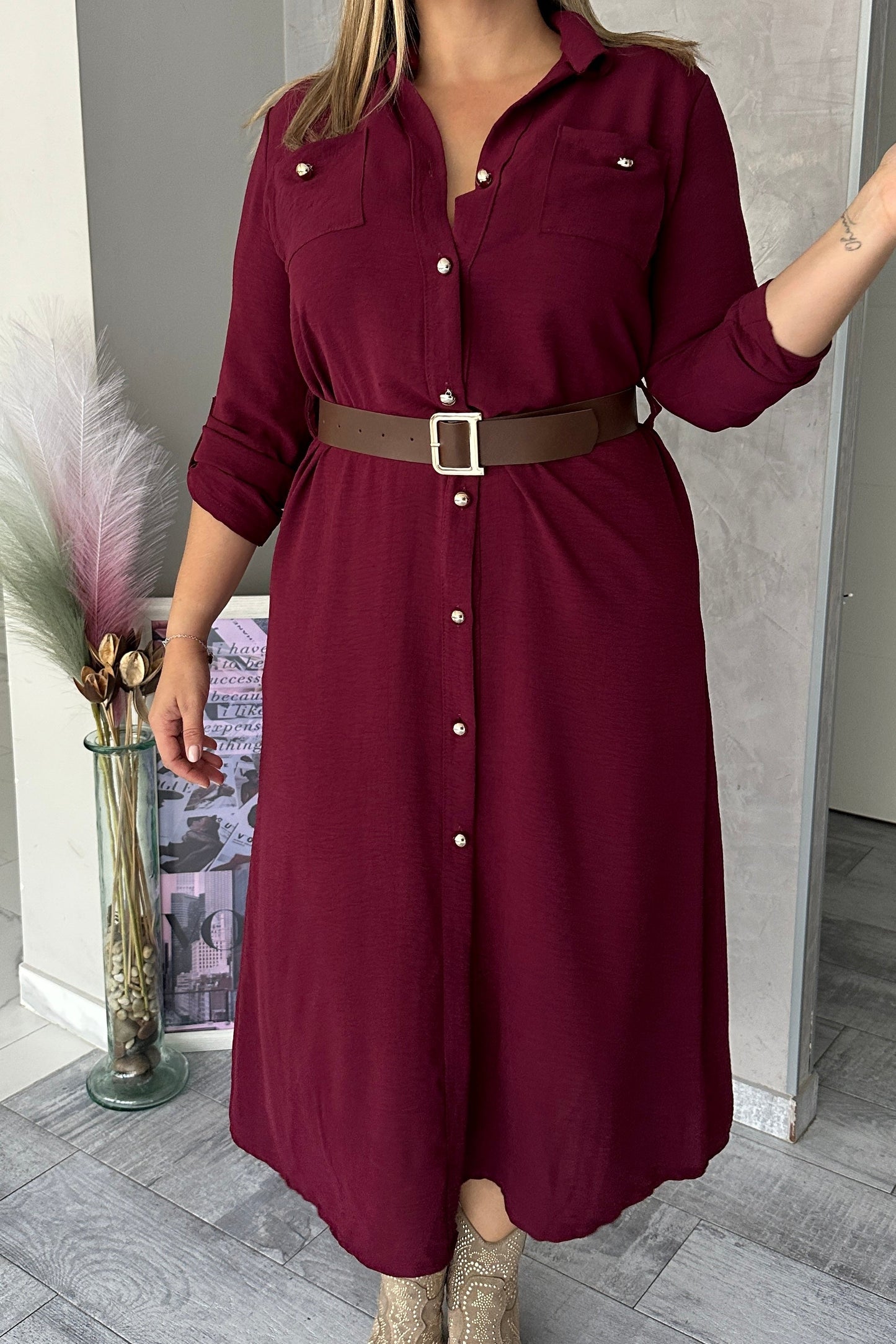 Vestido Camisero Burdeos