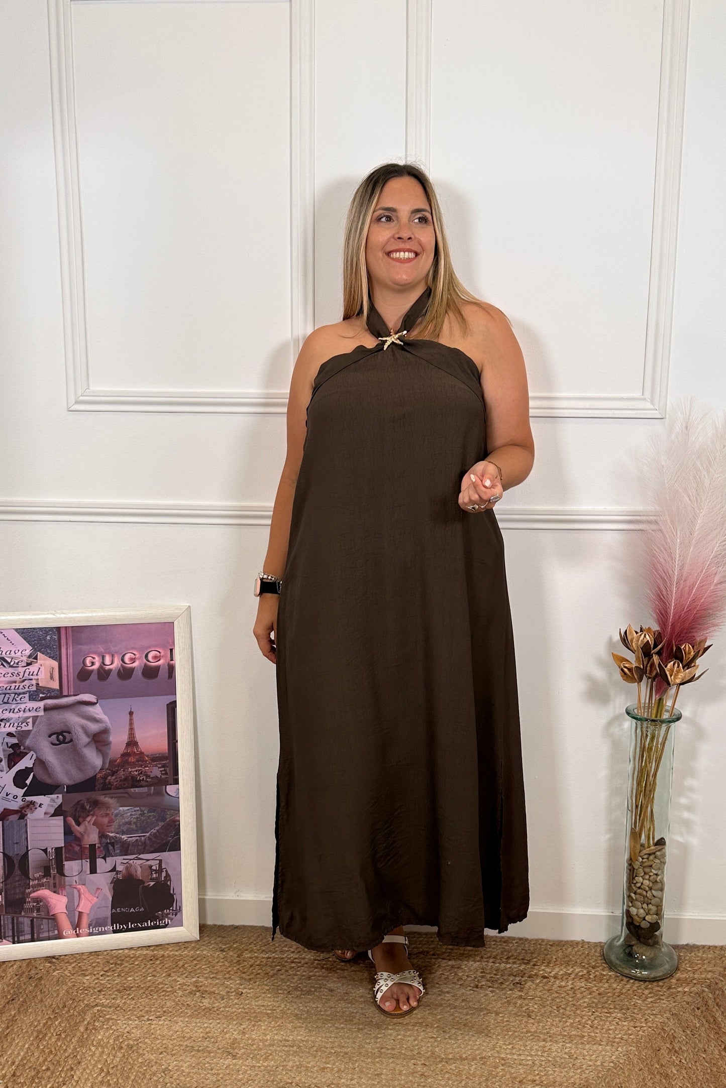Vestido Broche Estrella Marrón Chocolate