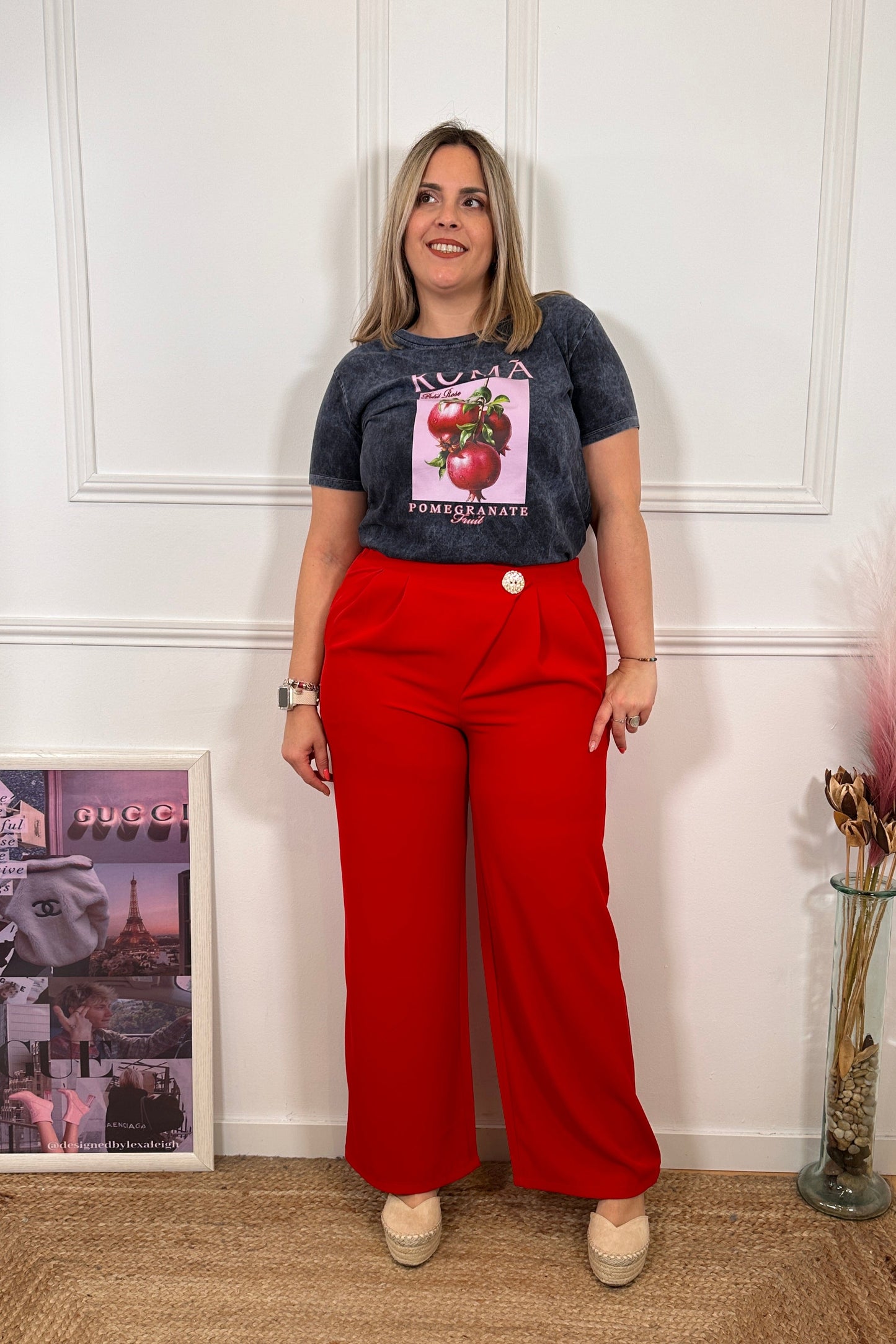 Pantalón Vestir Botón Rojo