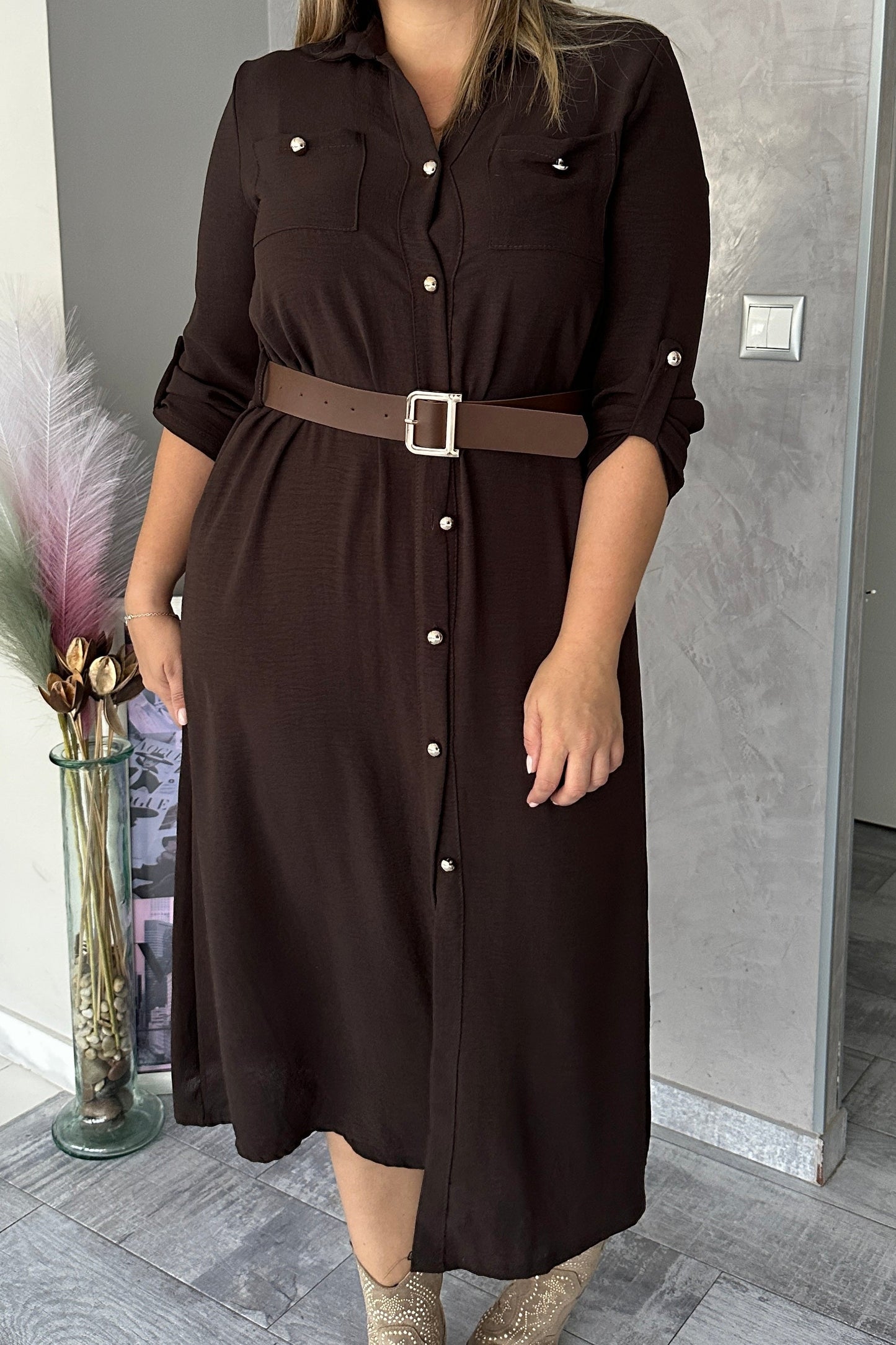 Vestido Camisero Marrón Chocolate