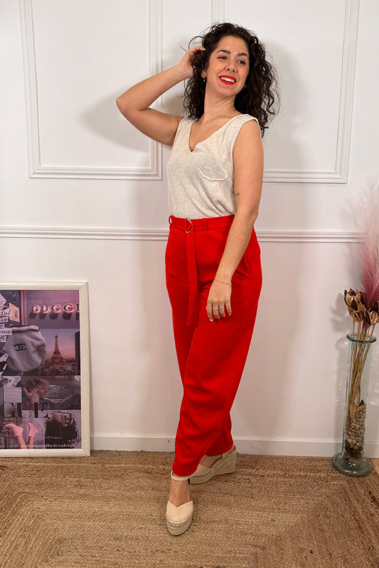 Top Hilo Bolsillo Beige
