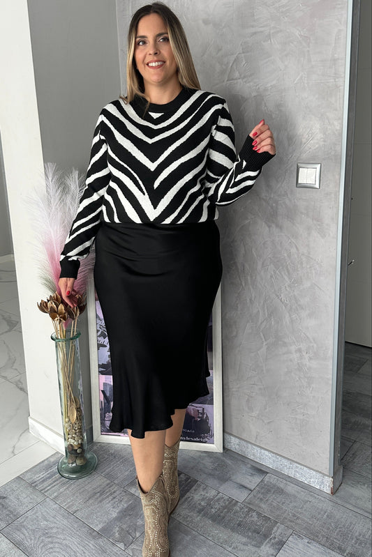 Falda Satinada Midi Negra
