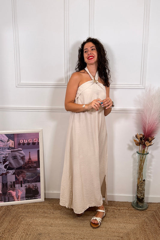 Vestido Broche Estrella Beige