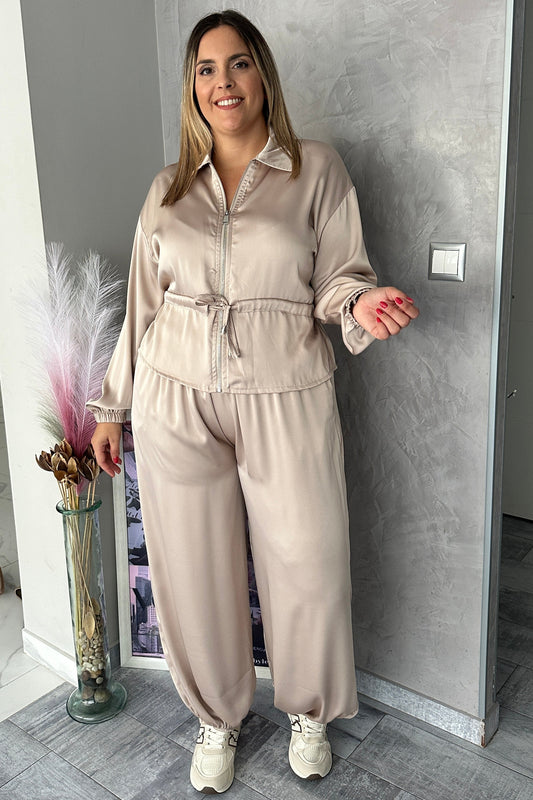 Pantalón Satinado Globo Beige