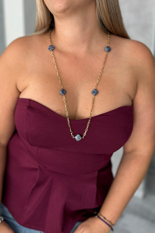 Collar Dorado con Piedras Azules