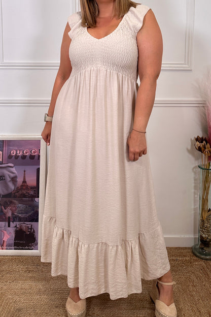 Vestido Frunce Beige