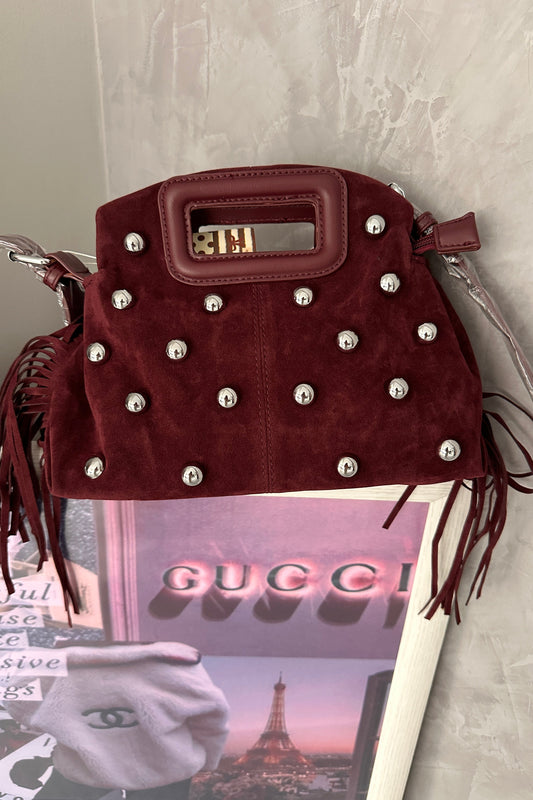 Bolso Tachuelas Flecos Burdeos