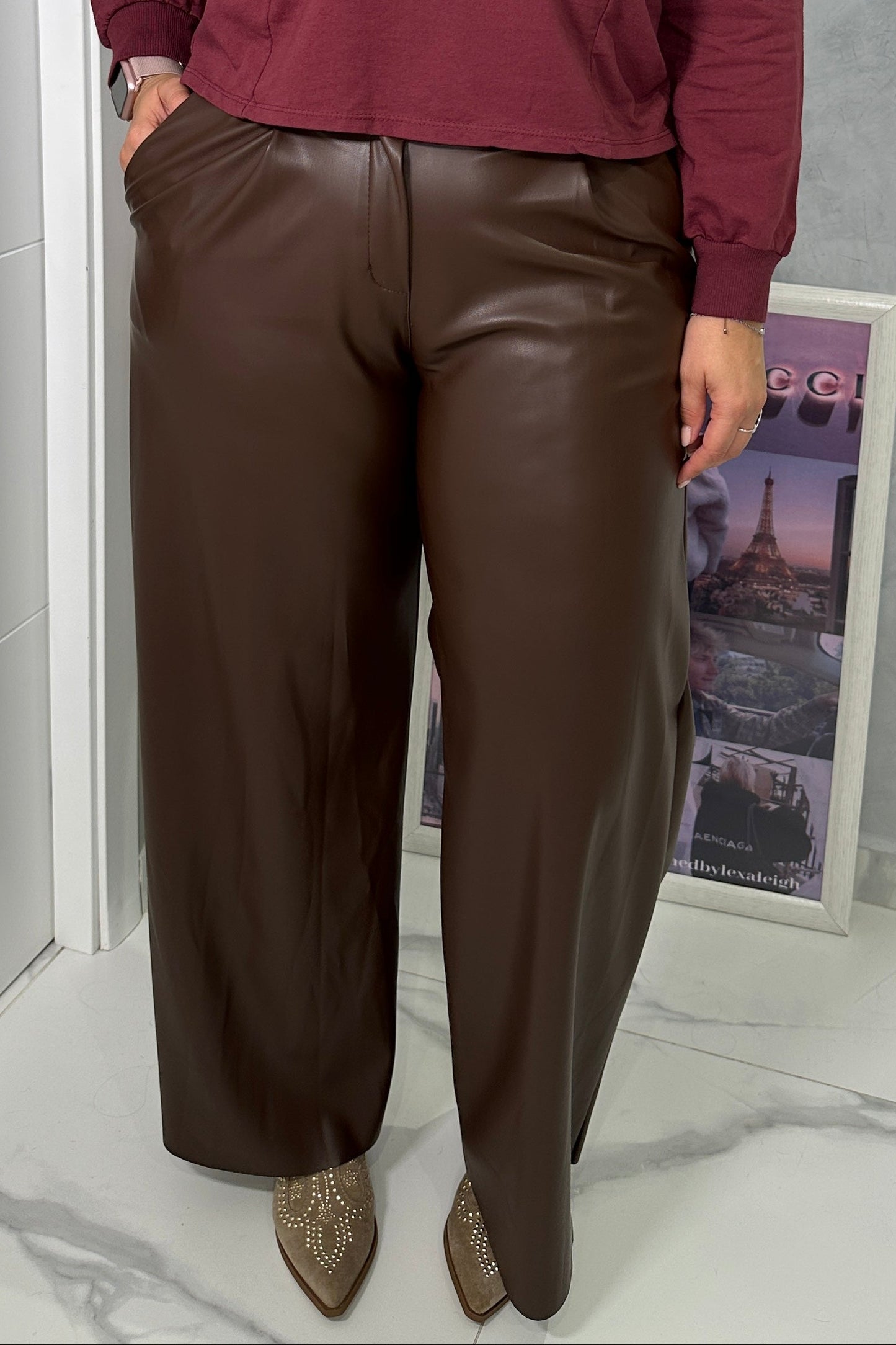 Pantalón Efecto Piel Marrón