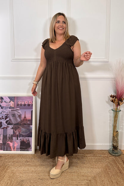 Vestido Frunce Marrón