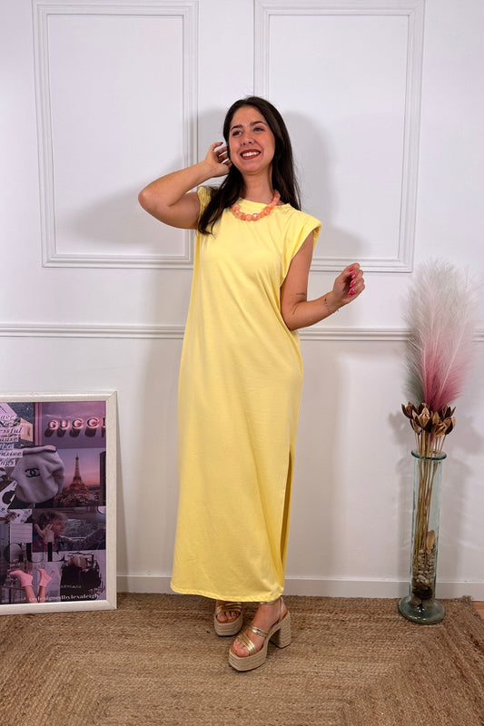 Vestido Hombreras Amarillo