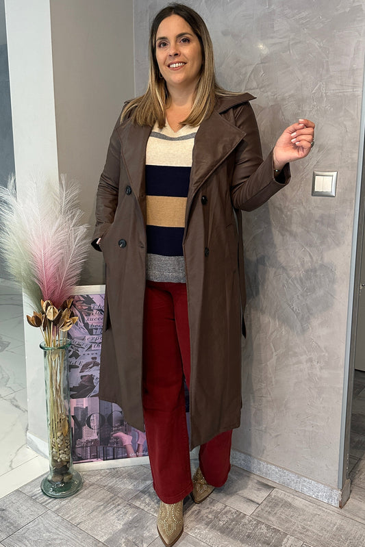 Trench Efecto Piel Marrón Chocolate