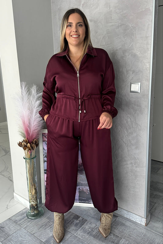 Pantalón Satinado Globo Burdeos