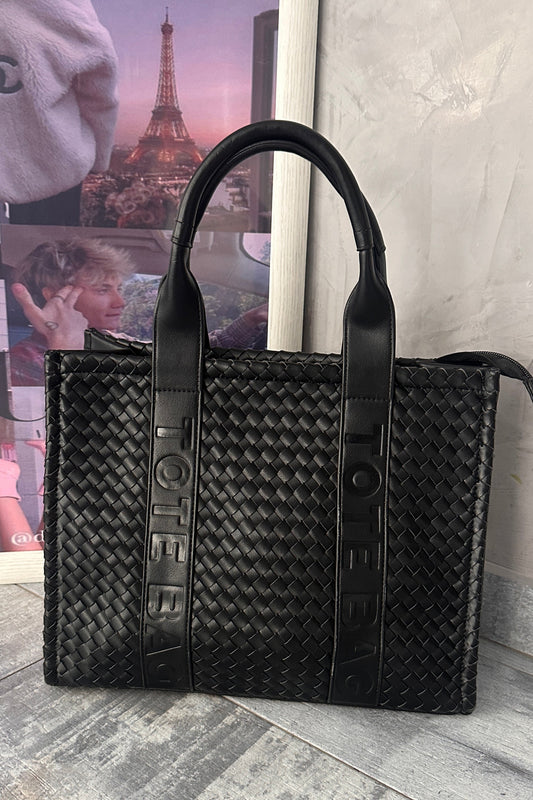 Bolso Tote Trenzado Negro