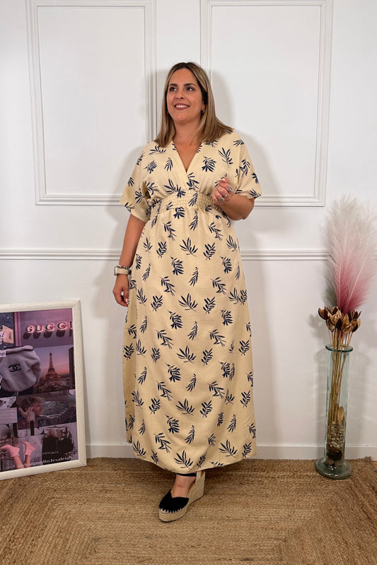 Vestido Hojas Beige