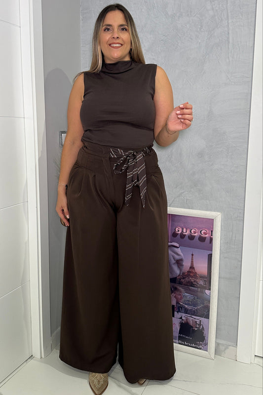 Pantalón Palazzo Lazo Marrón Chocolate