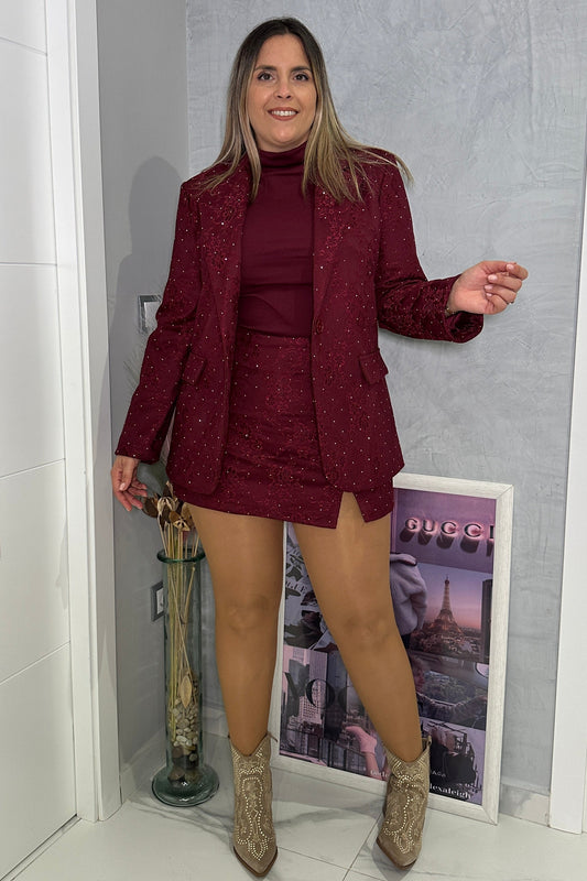 Falda Pantalón Encaje Burdeos