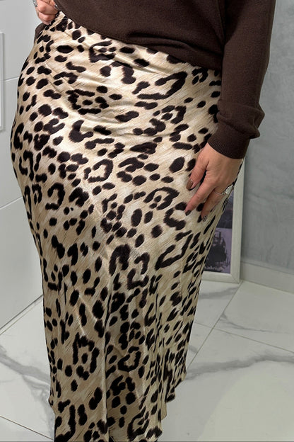 Falda Satin Leopard Beige